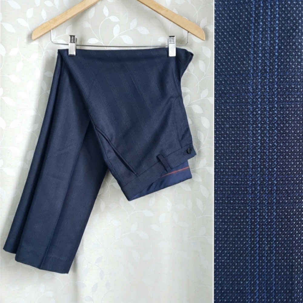 Zara Man Blue Subtle Plaid Slim Fit Dress Pants